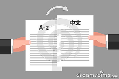 Concept of document translation from English to Chinese Vector Illustration