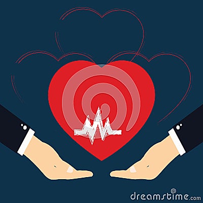 Concept of Donate Organ, heart in a hand symbol. Vector Illustration