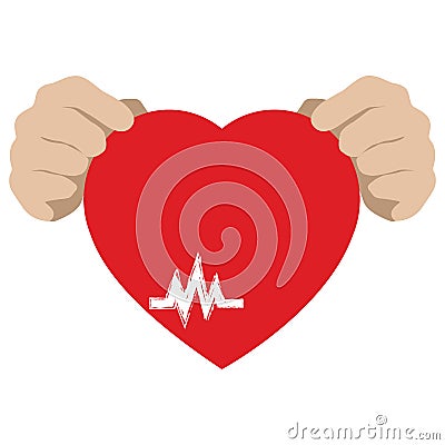 Concept of Donate Organ, heart in a hand symbol, heart icon in red color Vector Illustration