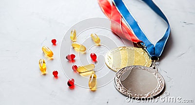 Concept of doping in sport - deprivation medals Stock Photo