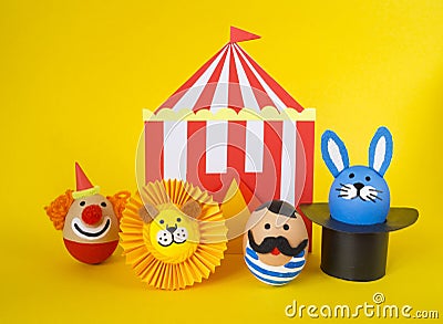 The concept of Easter with cute and cheerful handmade eggs Stock Photo