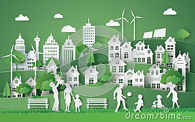 Concept of eco with family Vector Illustration