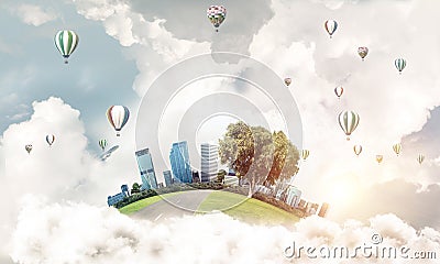 Concept of eco green life as elegant business center on white cl Stock Photo