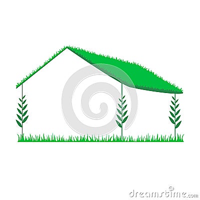 The concept of an ecological house with a green roof. Isolated illustration. Free for text. Vector Illustration