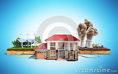 The concept of ecologically clean energy The house is connected Stock Photo