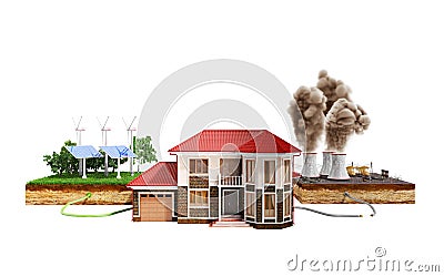 The concept of ecologically clean energy The house is connected Stock Photo