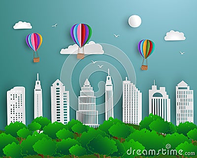 Concept of ecology and environment with urban city green nature landscape Vector Illustration