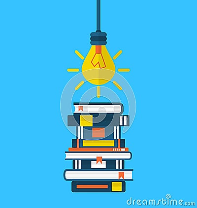 Concept education and learning, flat icons of heap textbooks Vector Illustration