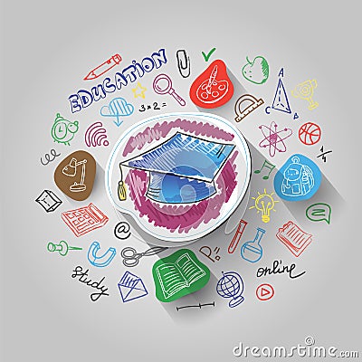 Concept of Education Process and Back to School, paint and paper cut designs Vector Illustration