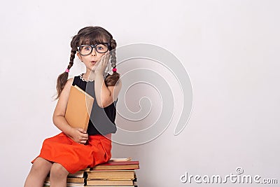 Concept of education and reading. Industrious child. Little Girl reading the book. Stock Photo