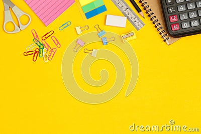 Concept of education top view notebooks and accessories stationery Stock Photo