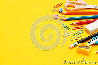 Concept of education top view notebooks and accessories stationery Stock Photo
