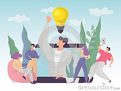 Concept effective collaboration in finding an idea and solving problems for a successful business start-up, vector Vector Illustration