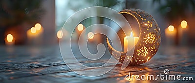 Eid Mubarak: Unity & Generosity under a Crescent Moon. Concept Eid Celebration, Crescent Moon, Stock Photo