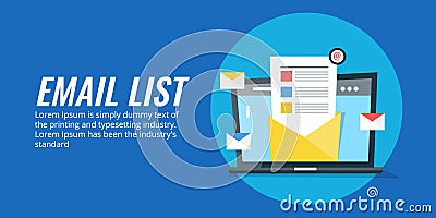 Email list for digital marketing campaign. Mailing list for newsletter marketing. Stock Photo