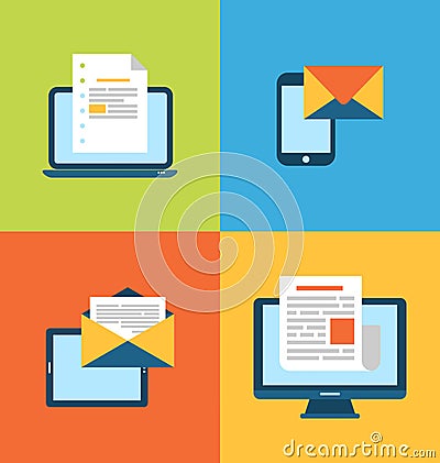 Concept of email marketing via electronic gadgets Vector Illustration