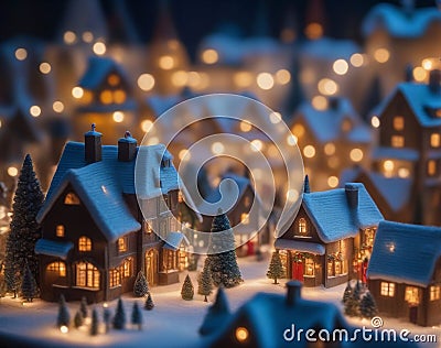 Enchanting Christmas Village Sets A Miniature Wonderland Captured in Close up.AI Generated Stock Photo