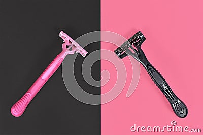 Concept for ender stereotypes showing pink and black razor aimed at specific genders Stock Photo