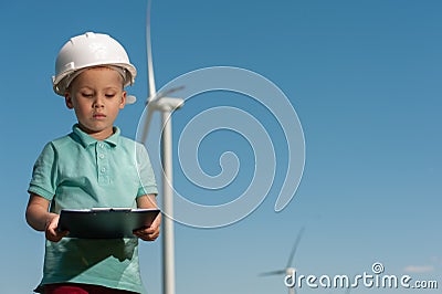 Concept of engineers and windmills Stock Photo