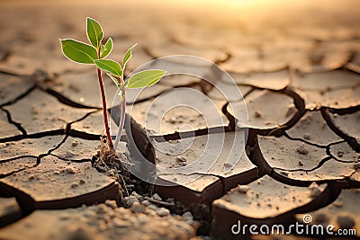 The concept of environmental restoration The growth of seedlings on cracked soil, cracked soil in the dry season affected by Stock Photo