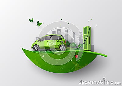 Concept of Environmentally friendly with eco car . Vector Illustration