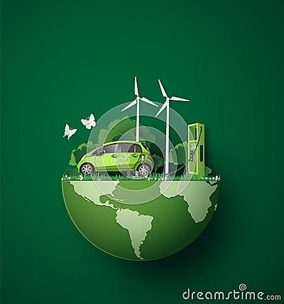 Concept of Environmentally friendly with eco car . Vector Illustration