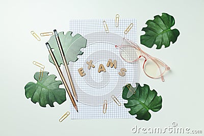 Concept of exams and tests, top view Stock Photo