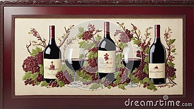 Exquisite Embroidered Wine Bottle Holder for National Red Wine Day.AI Generated Stock Photo