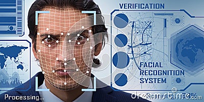 The concept of face recognition software and hardware Stock Photo