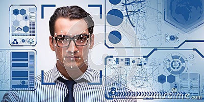 The concept of face recognition software and hardware Stock Photo