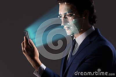 The concept of face recognition software and hardware Stock Photo