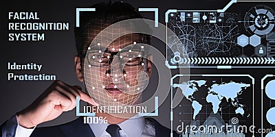 The concept of face recognition software and hardware Stock Photo