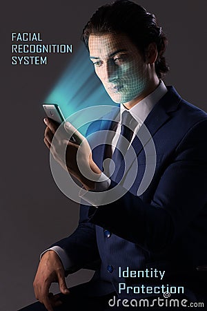 The concept of face recognition software and hardware Stock Photo