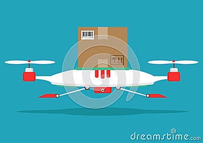 Dron delivers the parcel. The concept of fast, free delivery, gi Cartoon Illustration