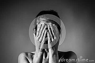 Concept of fear, shame, domestic violence. Stock Photo