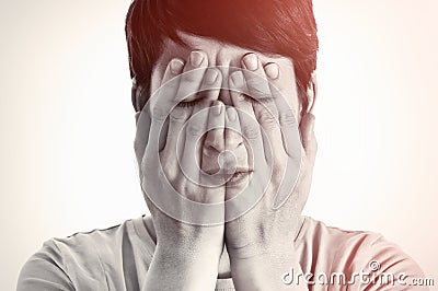 Concept of fear, shame, domestic violence. Stock Photo