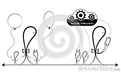 Concept. Parents and children. Love and indifference. Social net Vector Illustration