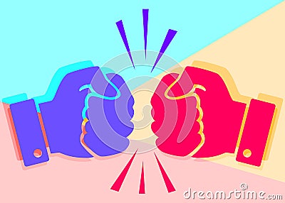 Concept of fierce competition. Flat lay art two hands clenched i Vector Illustration