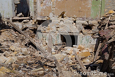 Abandoned and devastated building in Ukraine, Donbass Stock Photo