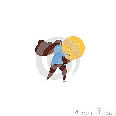 Concept of finding brilliant ideas. Woman with light bulbs. Business woman with light bulbs as symbol of solutions and knowledge Vector Illustration