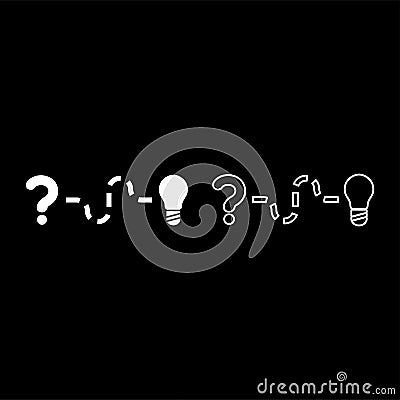 Concept of finding solution to the issue Question and path to the light bulb Searching for Innovation icon white color vector Vector Illustration