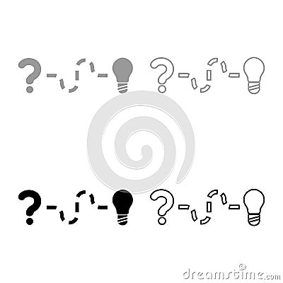 Concept of finding solution to the issue Question and path to the light bulb Searching for Innovation set icon grey black color Vector Illustration