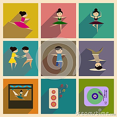 Concept of flat icons with long shadow dancing Vector Illustration