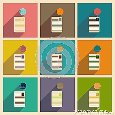 Concept of flat icons with long shadow economic document Vector Illustration