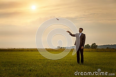 The concept of the flight of dreams and fantasies in business Stock Photo