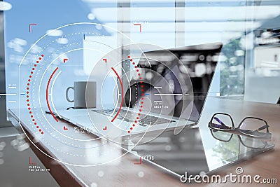Concept of focus on target with digital diagram,graph interfaces Stock Photo