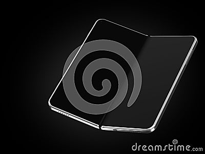 Concept of foldable smartphone folding on the longer side. Flexible smartphone isolated on black background with empty place on Stock Photo