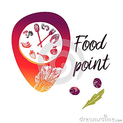 Concept food point near me. Template logo, sign, badge for cafe, Stock Photo