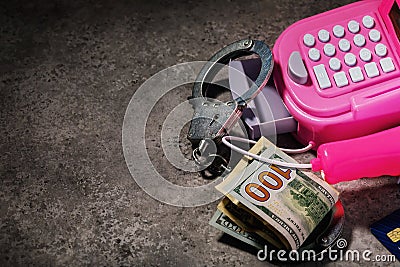 Concept of fraud with cash registers and money Stock Photo