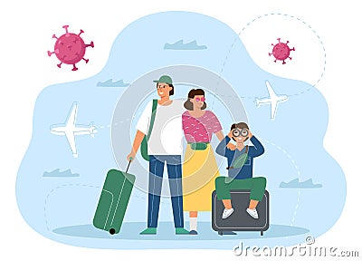 The concept of free travel after covid vaccination. Vector Illustration